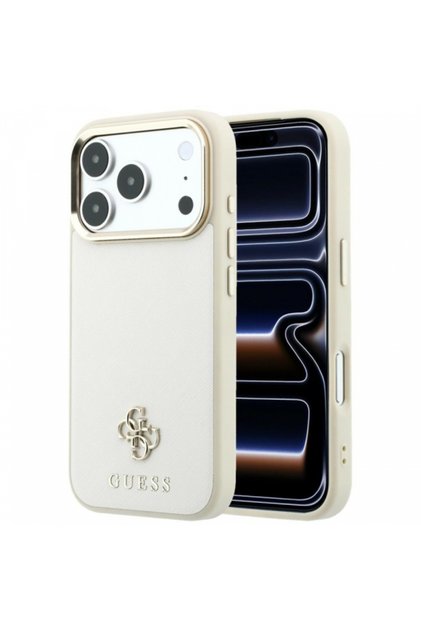 Husă MagSafe pentru Apple iPhone 18 Pro Max / 17 Pro Max, Guess, Saffiano Small 4G Classic, Bej
