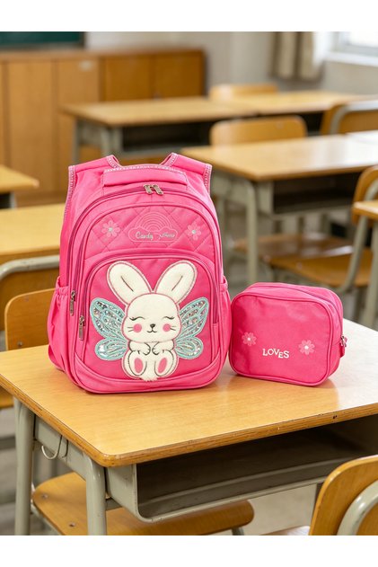 Orthopedic embroidered plush figure elementary school middle school girl's school bag set lunch bag