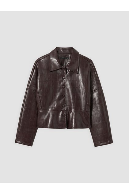 Vizyon New Season Burgundy Patterned Women's Leather-Look Jacket