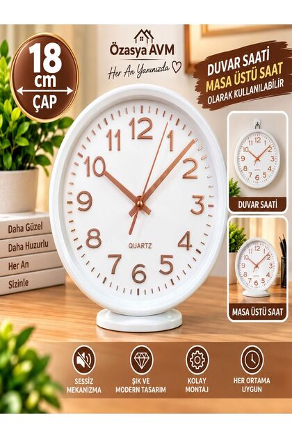 18 cm Masa Saati ve Duvar Saati 2'si 1 Arada