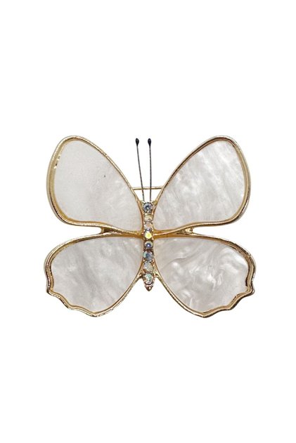 Broșă fluture irizată PEARL, PRAVALIA CU SURPRIZE, Albă cu contur auriu, 4 cm