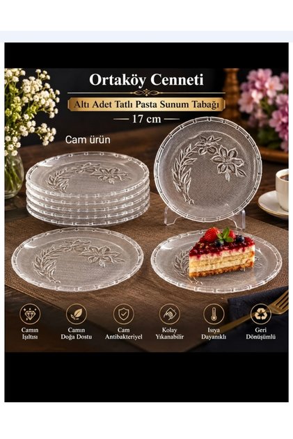 6 Pcs Glass Cake Dessert Presentation Plate Decorative Product 17 cm Width Quality Product