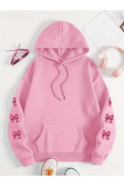 Unisex Pink Loose Fit Hooded Sweatshirt with Inner Pockets, Warm Hoodie
