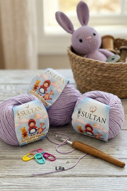 3 Pieces Sultan Amigurumi Knitting Yarn Toy 50 Grams 150 Meters Lightweight and Comfortable Cotton Yarn for Summer Projects Bandana Beanie Punch Punch Embroidery Hand Knitting Yarn Color: Lilac