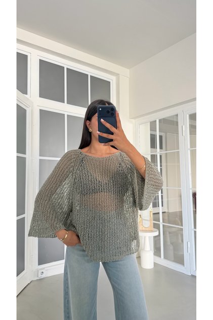 Yeşil Ajurlu Triko Bluz GAUS-02064