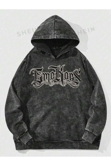 Unisex Anthracite Acid Wash Vintage Hooded Sweatshirt Comfortable Fit Hoodie