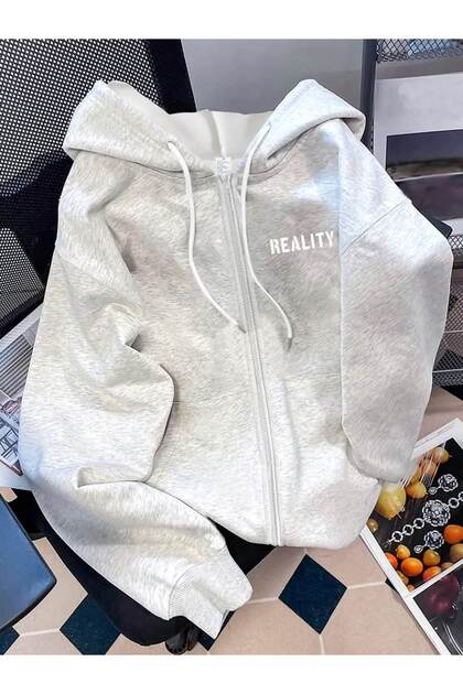 Unisex Gri Streetwear Oversize Kapüşonlu Cepli Günlük Pamuklu Sweatshirt