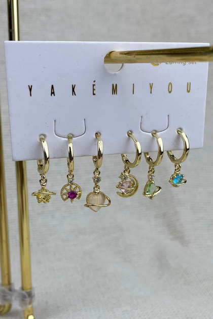 Yakemiyou Renkli Taşlı Küpe Seti 925s Gümüş Kaplama Kararmaz Antialerjik Zirkon Taşlı Premium