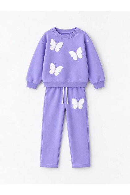 Girl's Süzene Embroidered Butterfly Detailed Top and Bottom Set