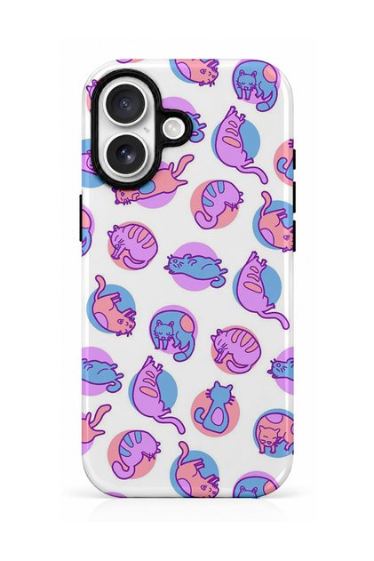 iPhone 16 Compatible - Purple and Blue Cats, Double Layer, Glossy Surface Protective Case