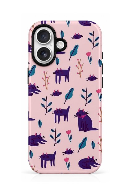 iPhone 17 Compatible - Flowers and Cats, Double Layer, Glossy Surface Protective Case