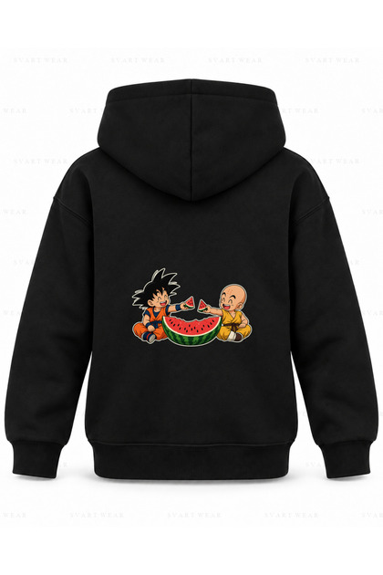 Dragon Ball Watermelon Sharing Printed Black Children's Hooded Sweatshirt