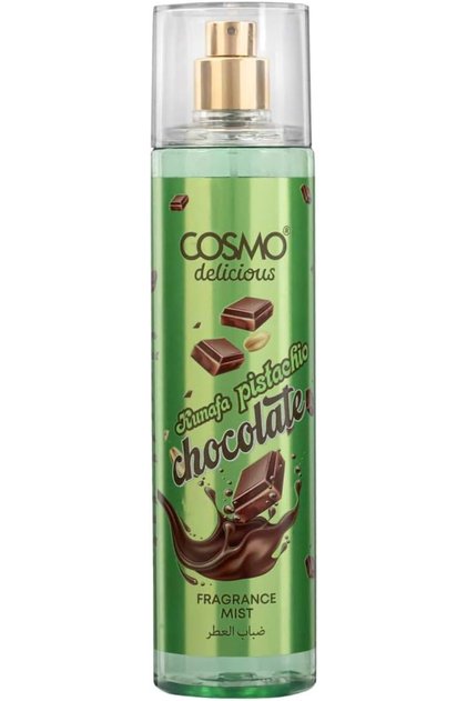 Cosmo Delicious Kunafa Pistachio Chocolate Fragrance Mist 250مل، Kunafa Parfum، كاكاو، بنكهة الجوز وحلوة