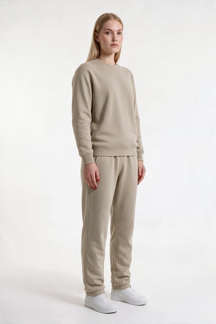 3-Thread Women's Crew Neck Sweatshirt Set (with Fleece Inside)