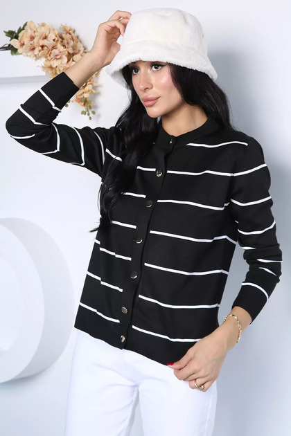 Black Women's Striped Knitwear Cardigan