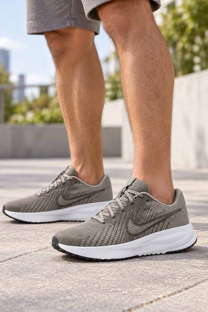 Erkek Haki Koşu Ayakkabısı Bağcıklı Günlük Spor Sneaker Beyaz Taban