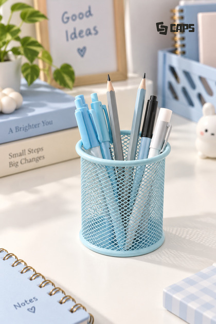 Pastel Colored Mesh Aesthetic Desktop Pen Holder - Desktop Organizer