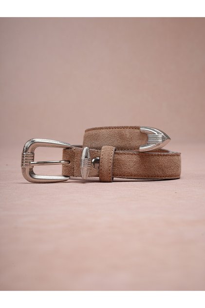100% Genuine Suede Leather Thin Tin-Coated Buckle Belt 3 cm