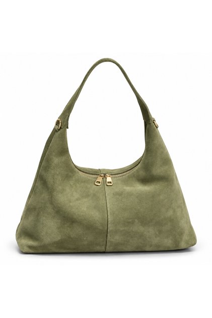 Haki Kadın Hakiki Süet Shopper Omuz Çantası