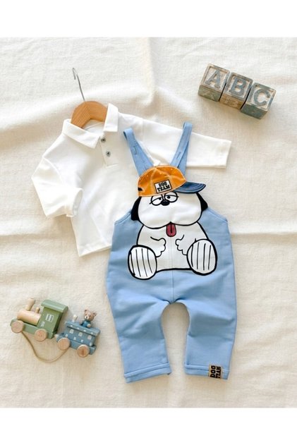 Baby Boy Hat, Bear Embroidery, Gardener Salopet Overalls, 6-9-12-18-24 Months, 2-Piece Stylish Set