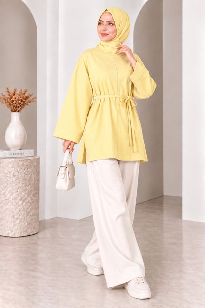 Women's Yellow Modal Oversize Tunic Comfortable Fit Long Sleeve Slit