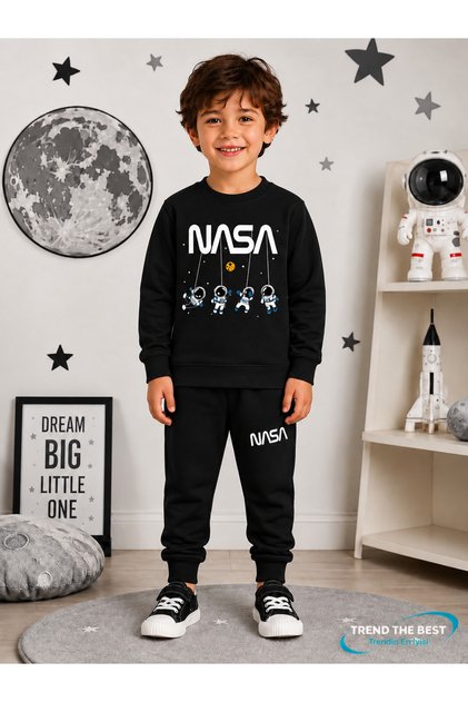 Winter Unisex Black Tracksuit, Black Sweat Top and Bottom Set