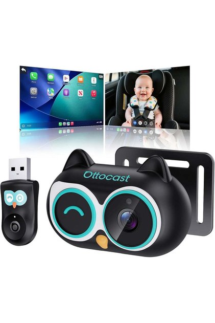 Cabin Care 2026 Wireless CarPlay Adapter with 1080P HD Rear Seat Baby Monitor Camera – 150° Wide Angle, Night Vision, Plug & Play USB-A, OEM Screen Display, Compatible with Factory Wired CarP