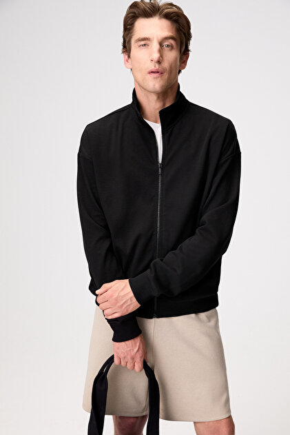Kanu men's stand collar zippered black sweatshirt