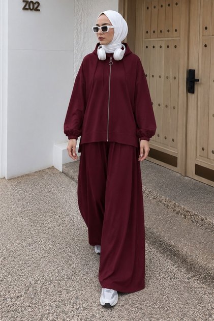 Hooded Zippered Oysho Set Tsd260288 Plum