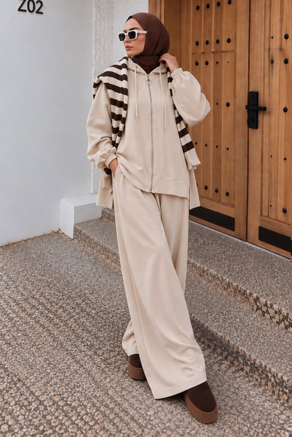 Hooded Zippered Oysho Set Tsd260288 Beige