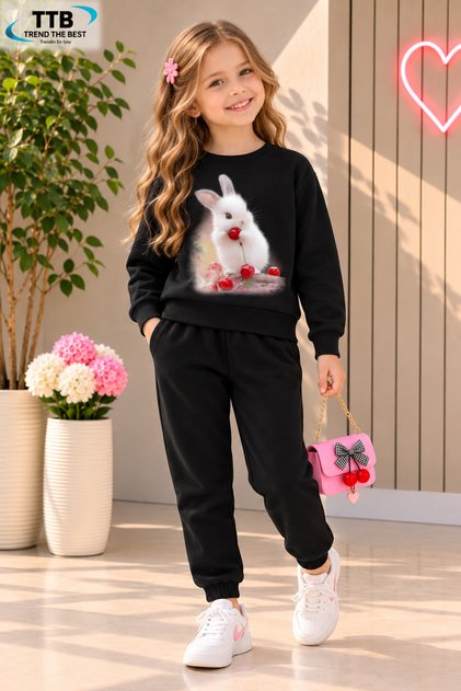 Winter Unisex Black Tracksuit, Black Sweat Top and Bottom Set