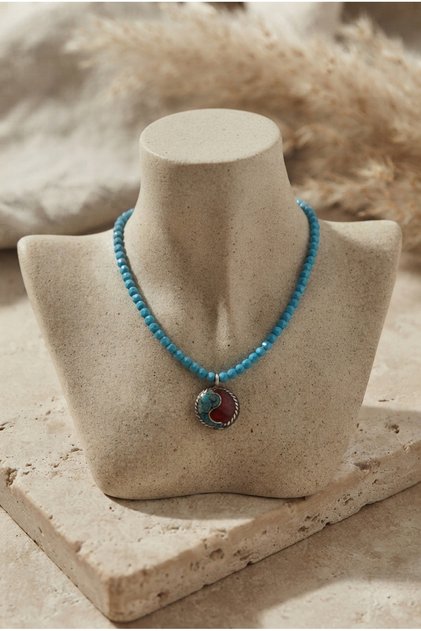 Handmade Turquoise Natural Stone and Nepal Pendant Special Design Necklace