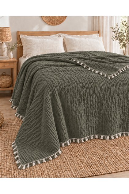 Muslin Double Bedspread 100% Cotton | Battal Size 240X280 | 4 Layers Muslin Bamboo