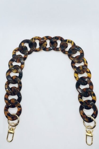 Acrylic Bag Handle Knitted Handmade Bag Handle Hobby Accessory - Leopard Patterned Brown with Gold Clip