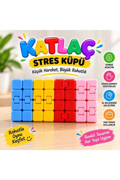 4-Pack Red-Blue-Yellow-Pink Katlaç- Infinity Cube - Infinite Cube & Stress Cube - Moving Cube - Fidget Cube