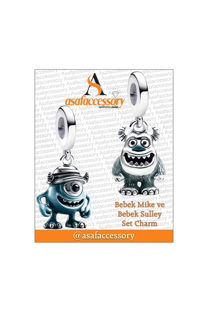 Bebek Mike Ve Bebek Sulley Set Charm Gümüş