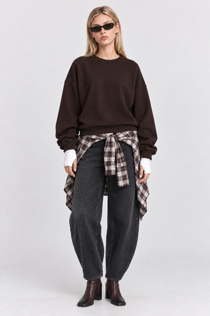Basic Seasonal Modal Sweatshirt Len0026 Aci Brown