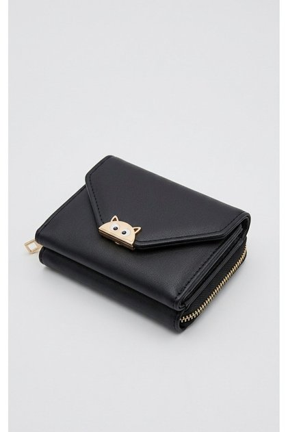 Dark Gray / Anthracite Kuki Cat Buckle Faux Leather Women's Wallet & Card Holder