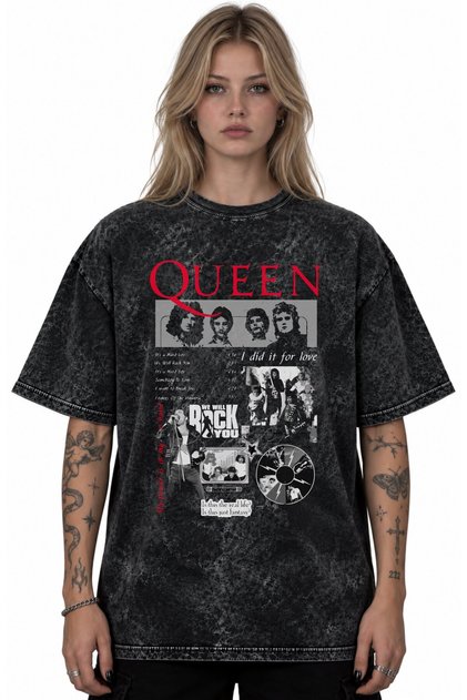 Queen Music Band Printed Unisex Oversize Vintage Washed T-Shirt