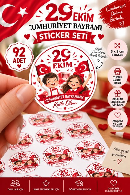 29 Ekim Cumhuriyet Bayramı 92 adet 3x3cm Sticker Etiket