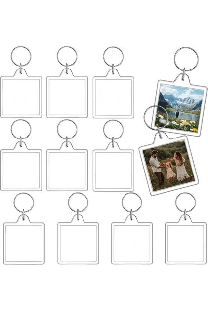 10 PCS DIY Photo Frame Keychain Holder,Acrylic Picture Keychain Holder Blank with Split Ring,Double