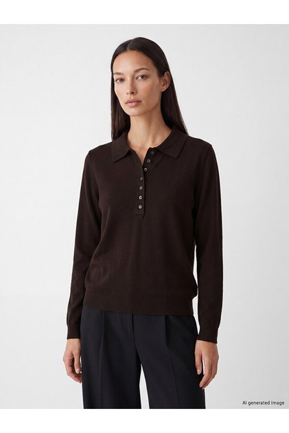 Ozmarka New Season Brown Polo Collar Women's Knitwear Sweater