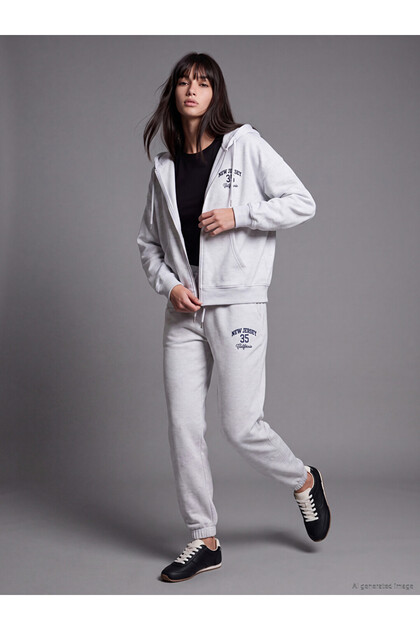 Vizyon New Season Gray Printed Women's Jogger Sweatpants with Elastic Waist