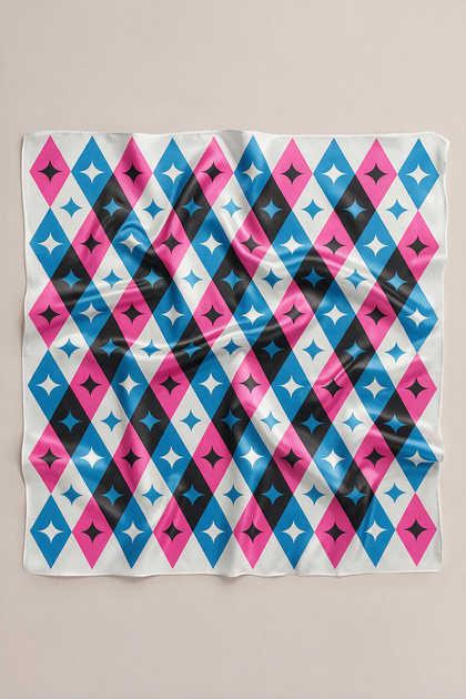 Pink Blue Diamond Pattern Scarf Bandana 50X50 cm
