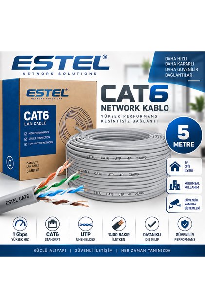 5 MT CAT 6 İNTERNET KABLO TAM BAKIR UCLARI HAZIR TAK KULLAN