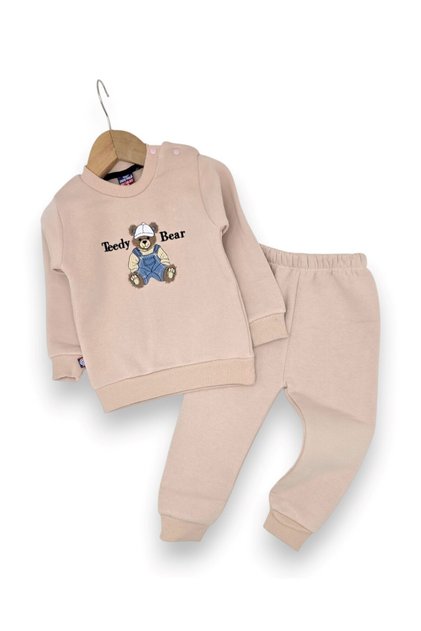 Baby Boy Winter 3 Thread Threaded Bear Bear Printed 6-9-12-18-24 Months 2-Piece Top and Bottom Set