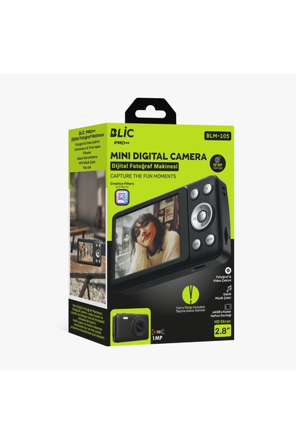 12 Dil Destekli 2.8" HD Ekranlı Imp Lensli, Taşıma Askılı Dijital Fotoğraf Makinesi