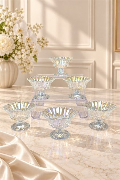 Rose Series Footed Glass Bowl 50 ml Rainbow Iridescent