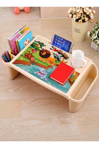 Multipurpose kids' activity and educational table with jungle graphics, storage spaces