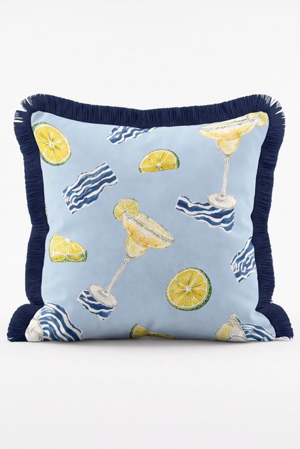 Amalfi Margarita and Lime Patterned Summer Fringed Throw Pillow Cover
